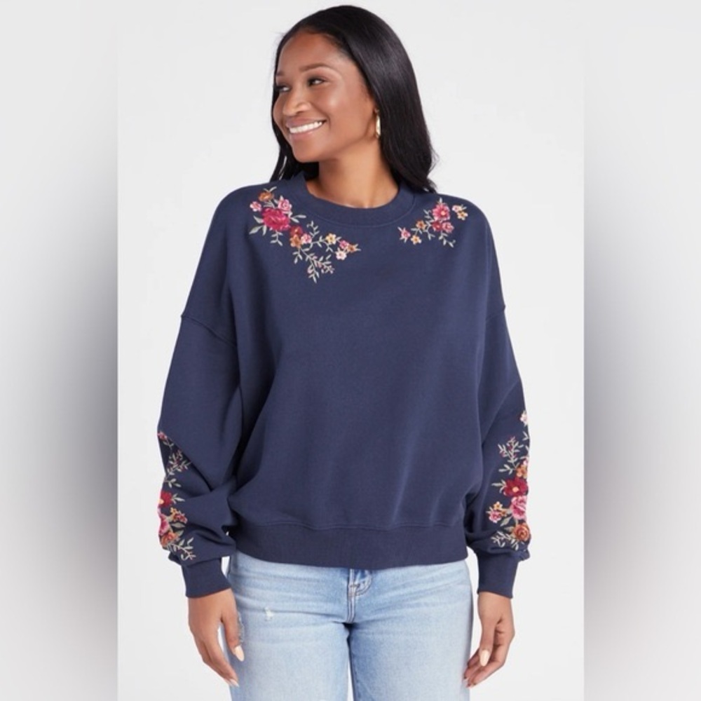 DRIFTWOOD Navy Floral Embroidered Sweatshirt